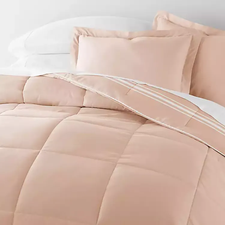 Kirklands Home Rose Striped Reversible 3-pc. King Comforter Set Pink New