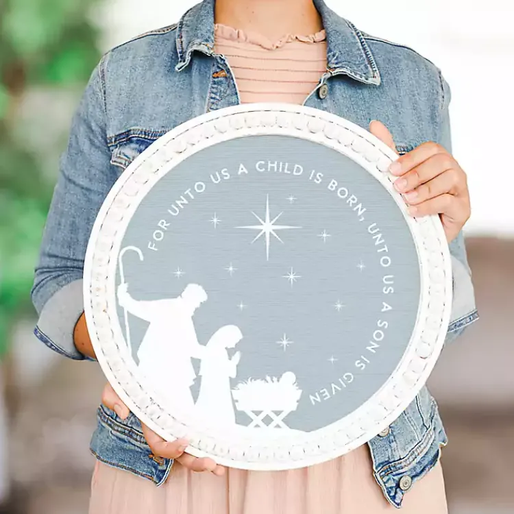 Christmas Art & Wall Decor>Kirklands Home Round A Child is Born Wall Plaque