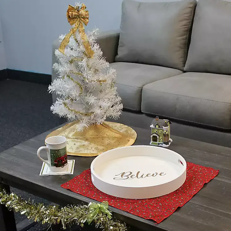 Christmas Dining & Entertaining>Kirklands Home Round Believe Wood Tray White