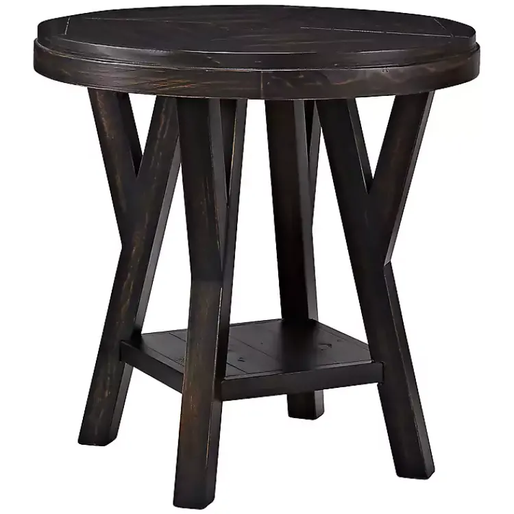 Kirklands Home Round Wood Flared Base Side Table Black