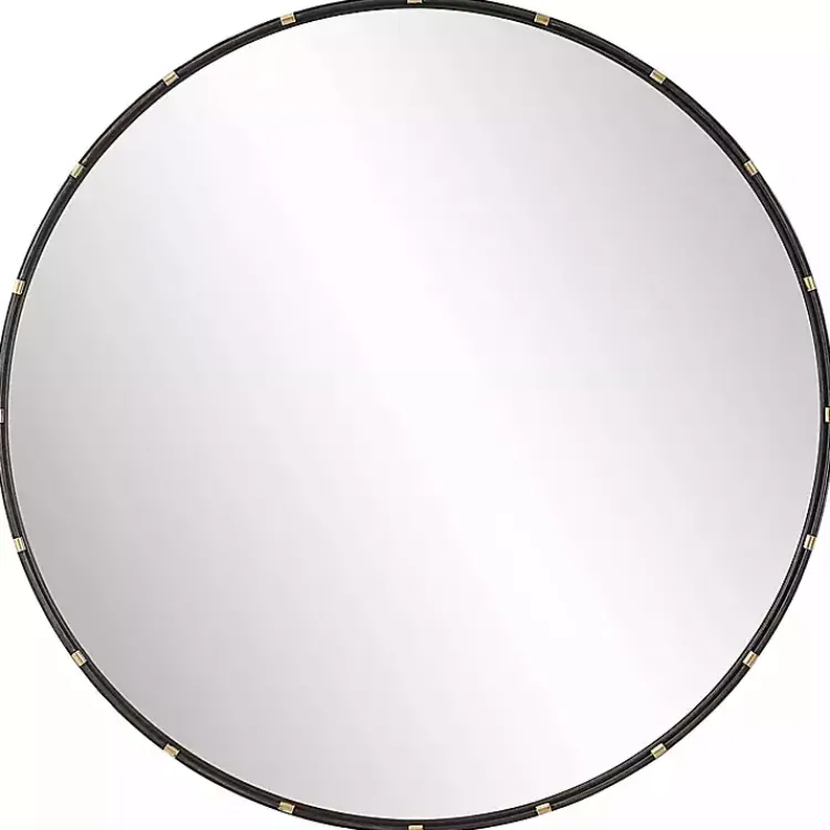 Kirklands Home Round Dark Bronze and Gold Wall Mirror Clearance