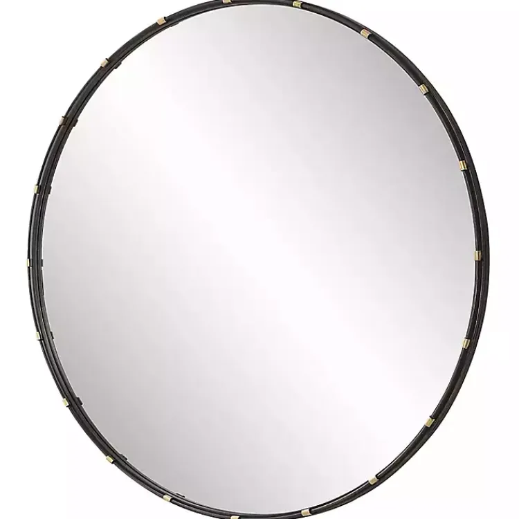Kirklands Home Round Dark Bronze and Gold Wall Mirror Clearance