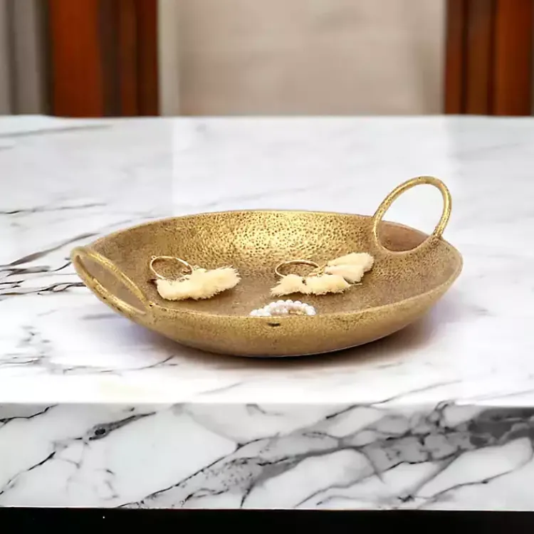 Decorative Bowls & Jars>Kirklands Home Round Cast Iron Dish with Handles Gold