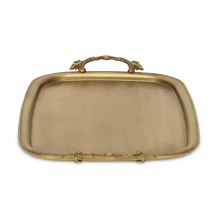 Decorative Trays>Kirklands Home Rustic Metal Decorative Tray Gold