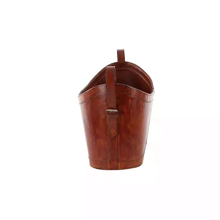Baskets & Boxes>Kirklands Home Rustic Leather Magazine Basket Brown