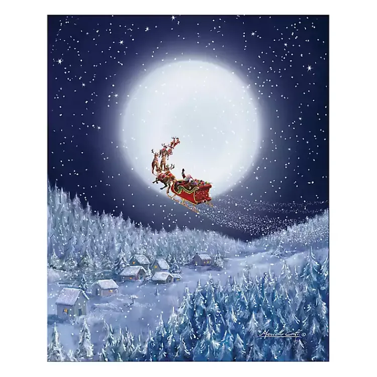 Christmas Art & Wall Decor>Kirklands Home Santa and Sleigh with a Big Moon Canvas Art Print Blue