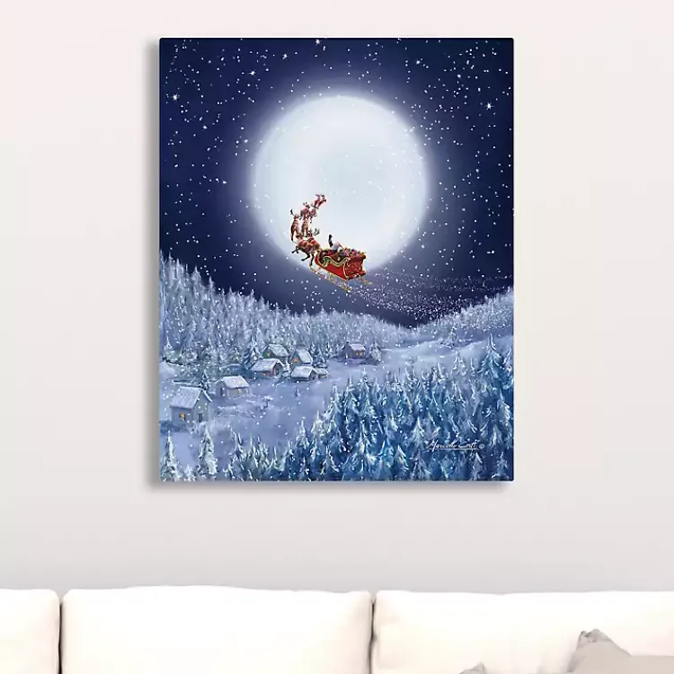 Christmas Art & Wall Decor>Kirklands Home Santa and Sleigh with a Big Moon Canvas Art Print Blue