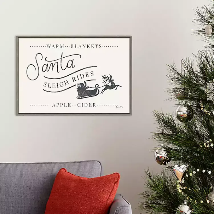 Christmas Art & Wall Decor>Kirklands Home Santa Sleigh Rides Gray Framed Canvas Art Print White