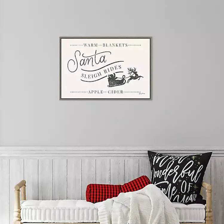 Christmas Art & Wall Decor>Kirklands Home Santa Sleigh Rides Gray Framed Canvas Art Print White