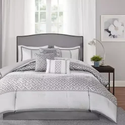 Kirklands Home Silver Geometric Stripes 7-pc. Queen Comforter Set