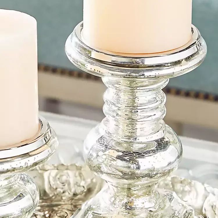 Candle Holders>Kirklands Home Glass Ornate 2-pc. Pillar Candle Holder Set Silver