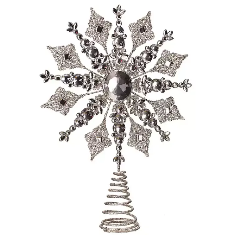 Christmas Tree Decorations>Kirklands Home Glittery Bejewelled Snowflake Tree Topper Silver