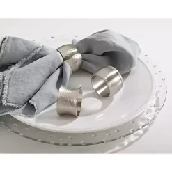 Kirklands Home Hammered Metal Napkin Rings, Set of 4 Silver New