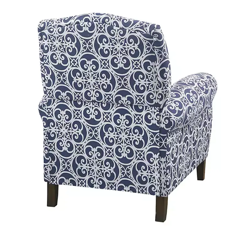 Kirklands Home Sky Fretwork Upholstered High Back Recliner Blue