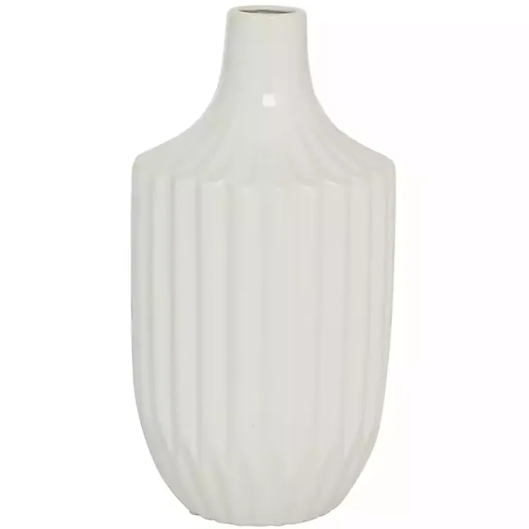 Vases>Kirklands Home Slender Curtain Ribbed Vase, 13 in. White