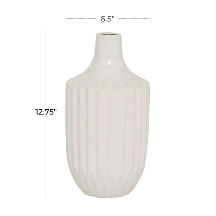 Vases>Kirklands Home Slender Curtain Ribbed Vase, 13 in. White