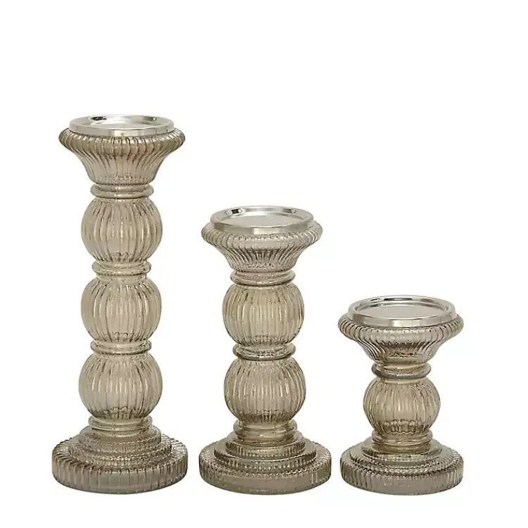 Candle Holders>Kirklands Home Smoke Glass Pillar Candle Holders, Set of 3 Gray