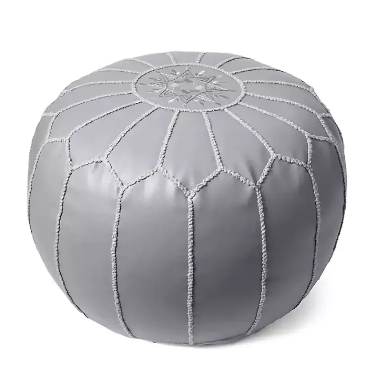 Poufs & Floor Cushions>Kirklands Home Smoke Moroccan Leather Pouf Gray