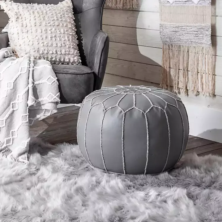 Poufs & Floor Cushions>Kirklands Home Smoke Moroccan Leather Pouf Gray