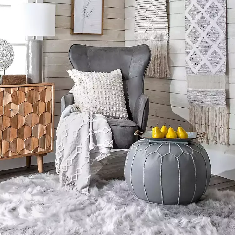 Poufs & Floor Cushions>Kirklands Home Smoke Moroccan Leather Pouf Gray