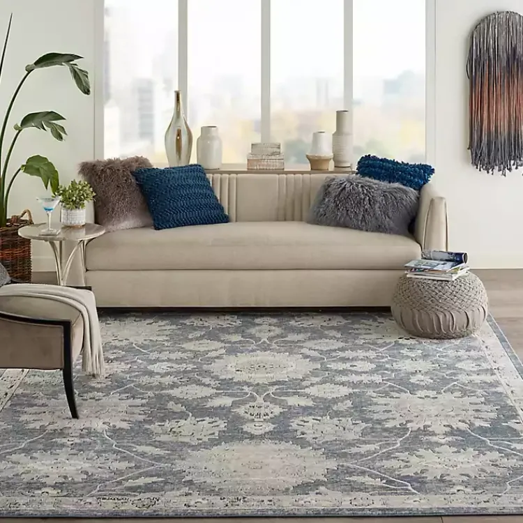 Kirklands Home Smokey Blue and Ivory Floral Area Rug, 6x9 Hot