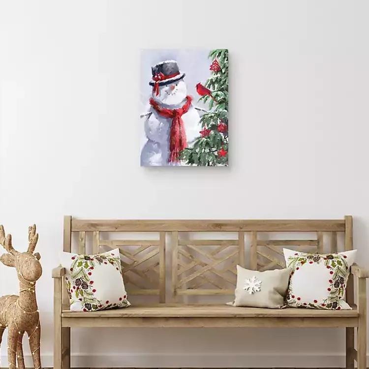 Christmas Art & Wall Decor>Kirklands Home Snowman and Cardinal Canvas Art Print