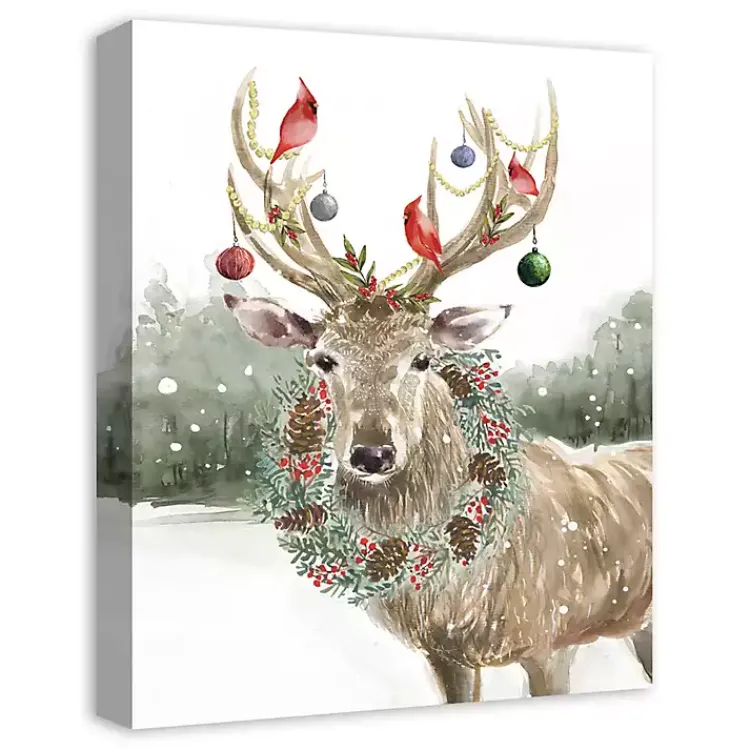 Christmas Art & Wall Decor>Kirklands Home Snowy Christmas Deer Canvas Art Print