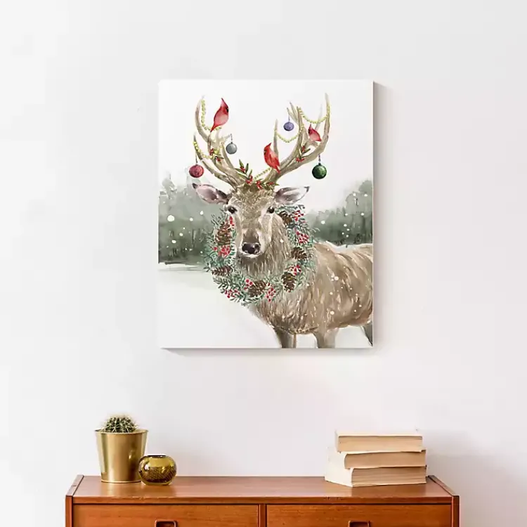 Christmas Art & Wall Decor>Kirklands Home Snowy Christmas Deer Canvas Art Print