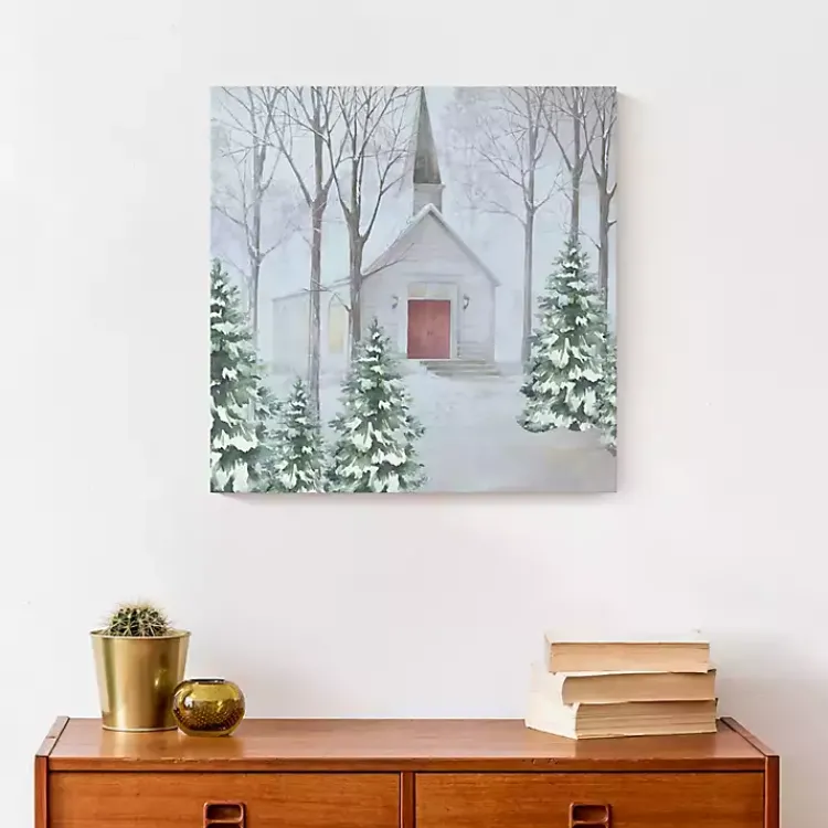 Christmas Art & Wall Decor>Kirklands Home Snowy Church Canvas Art Print White