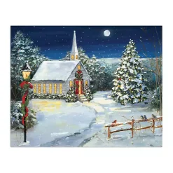 Christmas Art & Wall Decor>Kirklands Home Snowy Church Scene Small Canvas Art Print Multi