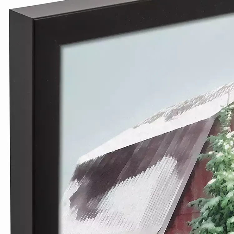 Christmas Art & Wall Decor>Kirklands Home Snowy Red Barn Black Framed Canvas Art Print