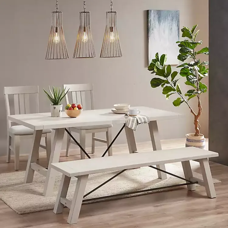 Kirklands Home Sofia Wooden Dining Bench with Metal Bars White Best