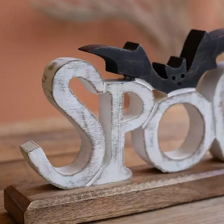 Halloween>Kirklands Home Spooky Bat Wooden Halloween Table Decoration