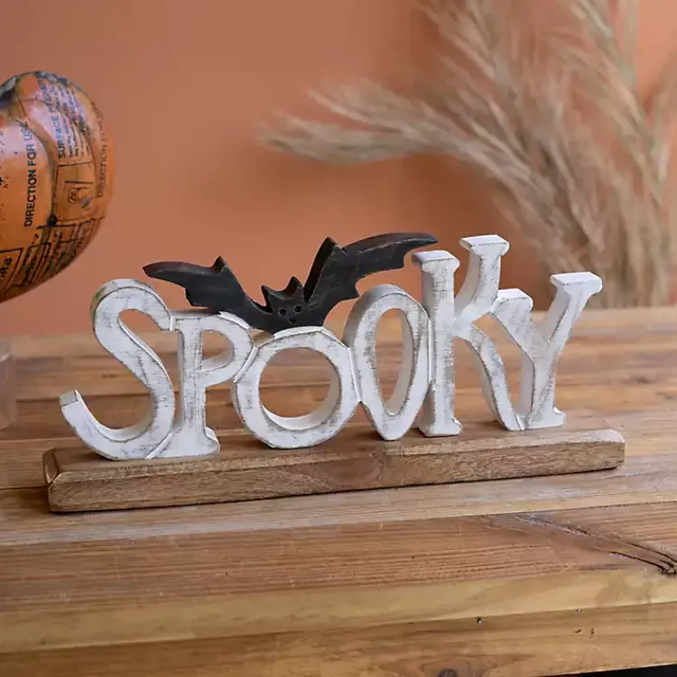 Halloween>Kirklands Home Spooky Bat Wooden Halloween Table Decoration