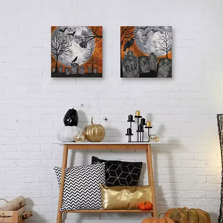 Halloween>Kirklands Home Spooky Graveyard Canvas Art Prints, Set of 2