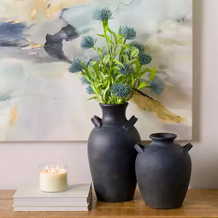 Vases>Kirklands Home Stamos Matte Terracotta Vase, 10 in. Black