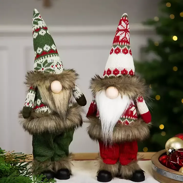 Christmas Decorations>Kirklands Home Standing Gnome with Knitted Christmas Outfit Green