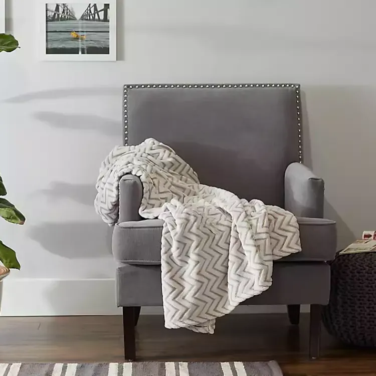 Blankets & Throws>Kirklands Home Stone Chevron Plush Throw Tan