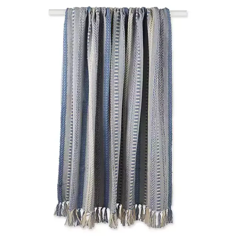 Blankets & Throws>Kirklands Home Stonewash Braided Fringe Throw Blue