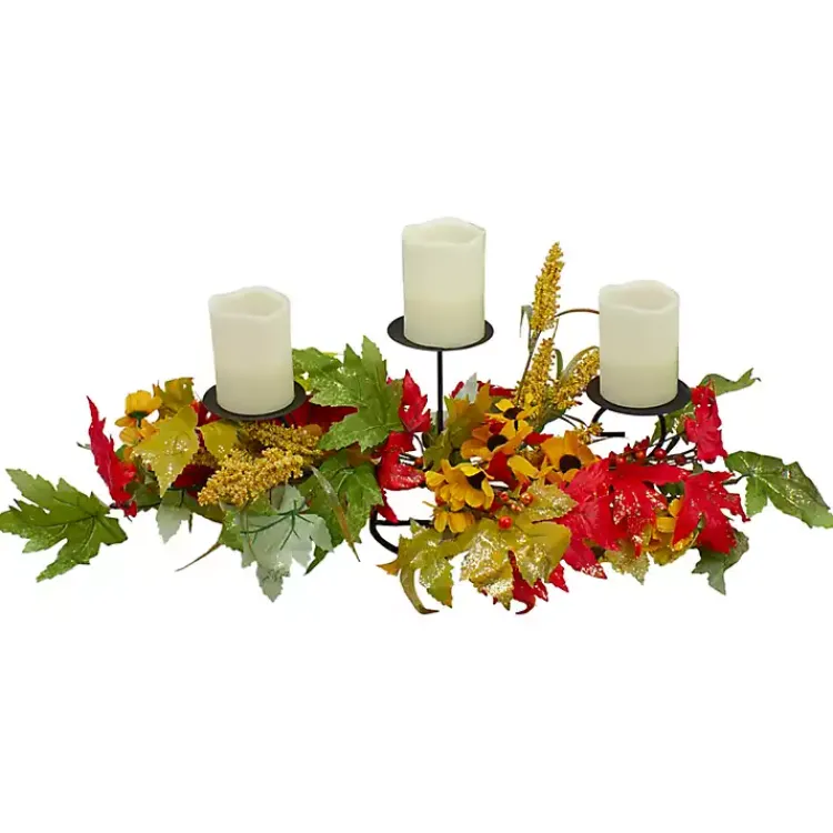 Fall>Kirklands Home Sunflower and Leaves Candle Centerpiece