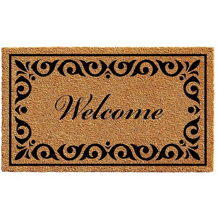 Kirklands Home Tan and Black Scroll Welcome Doormat, 29x17 in. Online