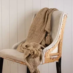 Blankets & Throws>Kirklands Home Corner Tassel Throw Blanket Tan