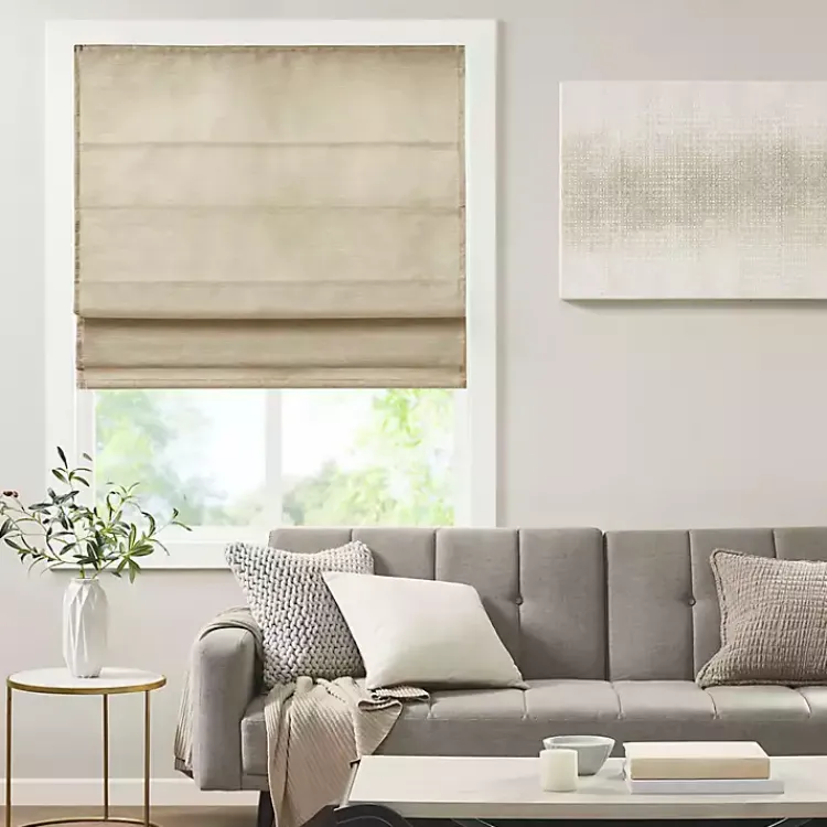 Kirklands Home Faux Silk Room Darkening Roman Shade, 33 in. Tan New