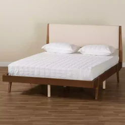 Kirklands Home Tan Upholstered Brown Wood Full Platform Bed Sale
