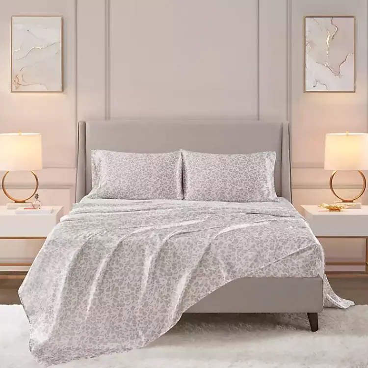 Kirklands Home Taupe Leopard Print Satin 3-pc. Twin Sheet Set Outlet