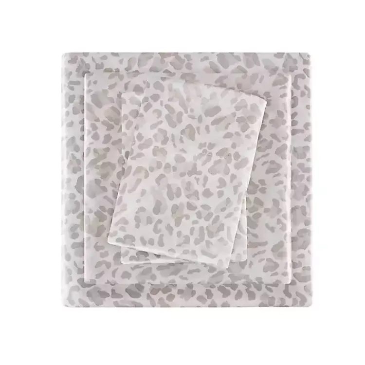 Kirklands Home Taupe Leopard Print Satin 3-pc. Twin Sheet Set Outlet