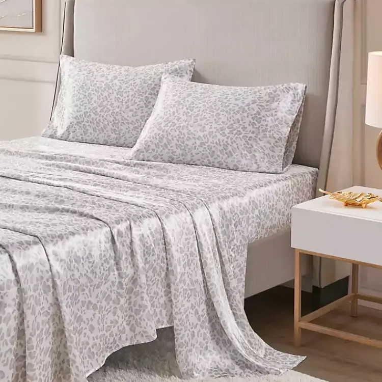 Kirklands Home Taupe Leopard Print Satin 3-pc. Twin Sheet Set Outlet