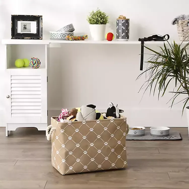 Baskets & Boxes>Kirklands Home Taupe Paw Trellis Recgle Basket, 16 in. Tan