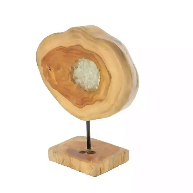 Statues & Figurines>Kirklands Home Teak Wood Raw Edge Crystal Figurine