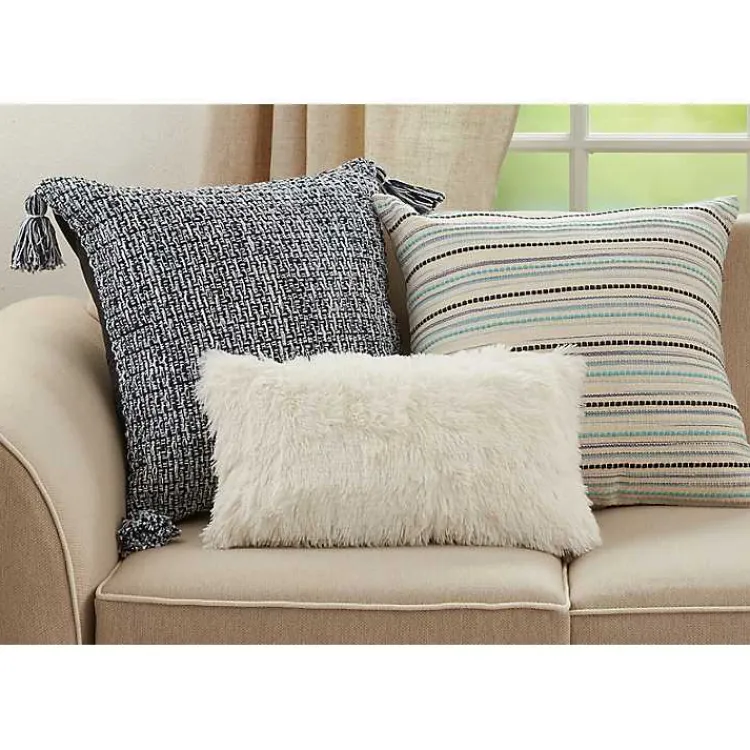 Pillows>Kirklands Home Teal Dash Stripe Woven Throw Pillow
